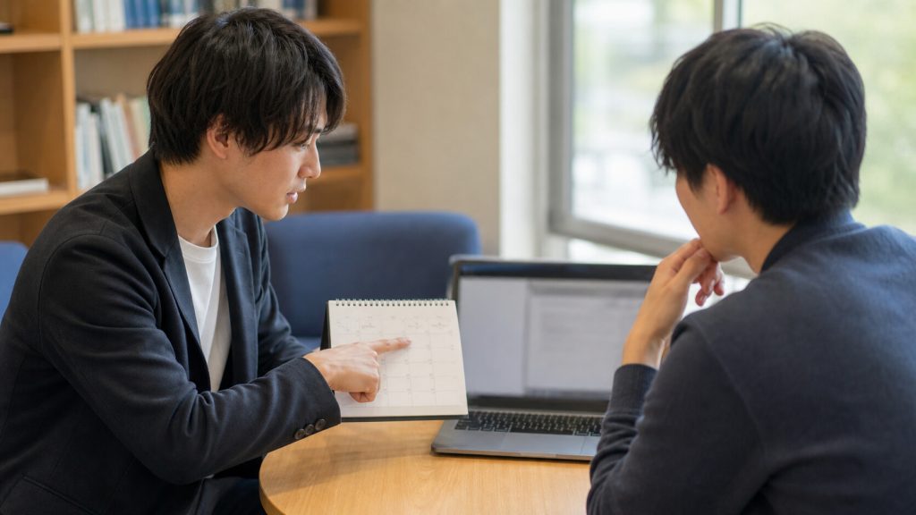短期と長期のコンサルインターン期間を相談する学生