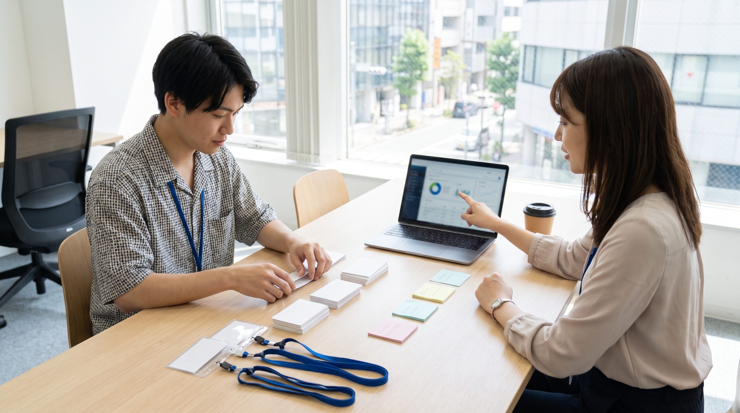 人事インターンが採用イベント資料や面談予定を確認している様子