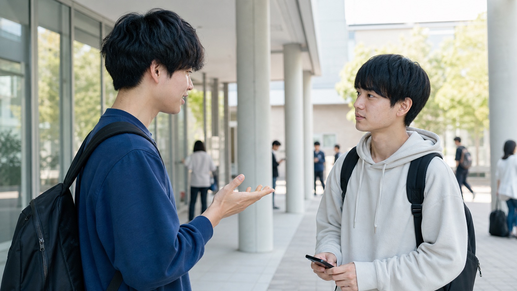 長期インターンの勤務条件について話す学生