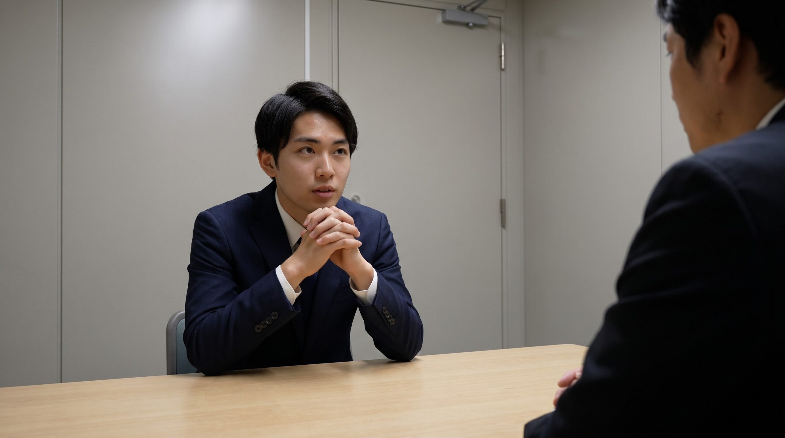 面接で営業インターン経験を話す学生
