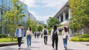 長期インターンに参加する学生がキャンパスを歩く様子