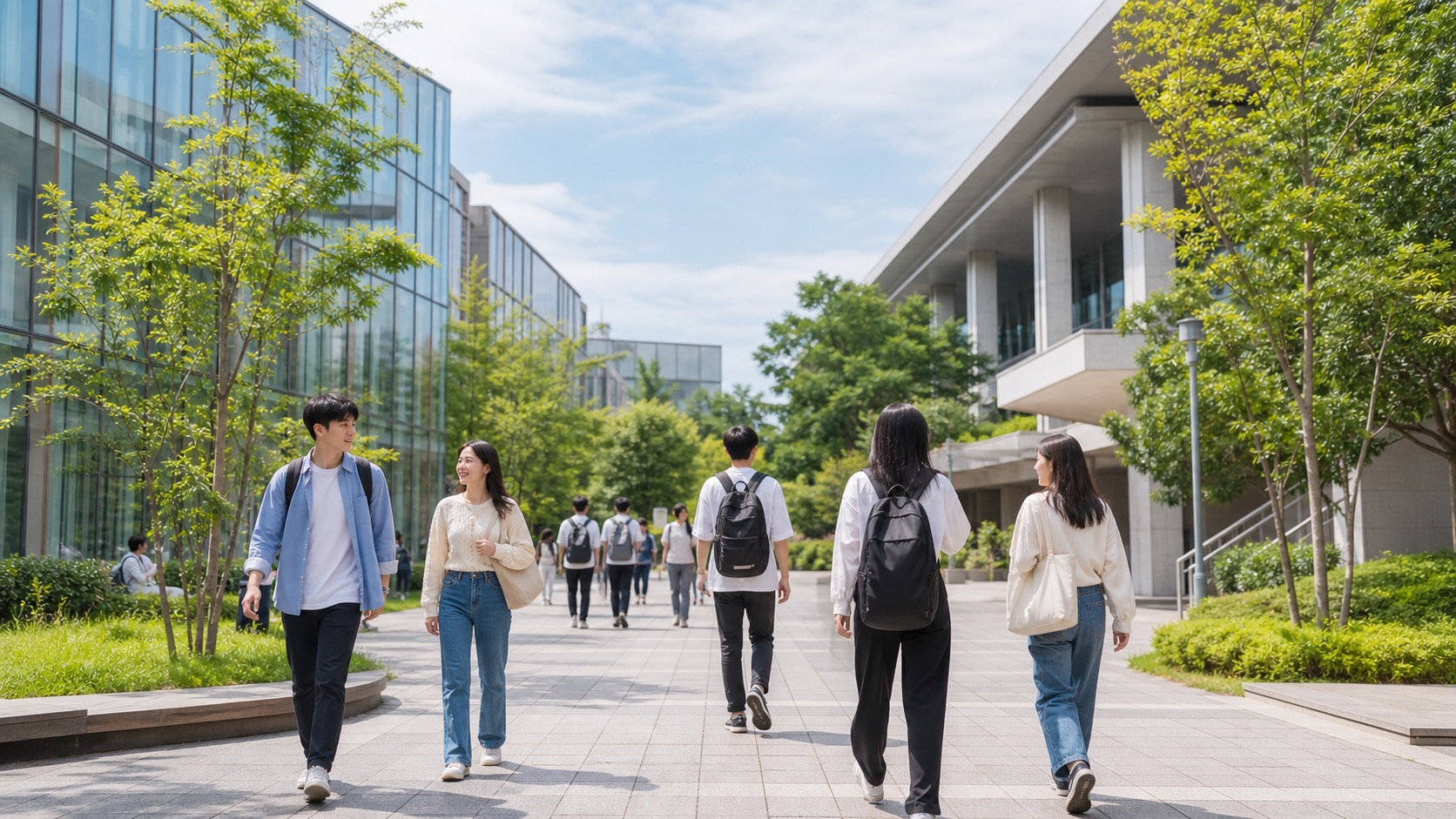 長期インターンに参加する学生がキャンパスを歩く様子