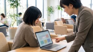 採用インターンの条件を相談しながら確認する学生