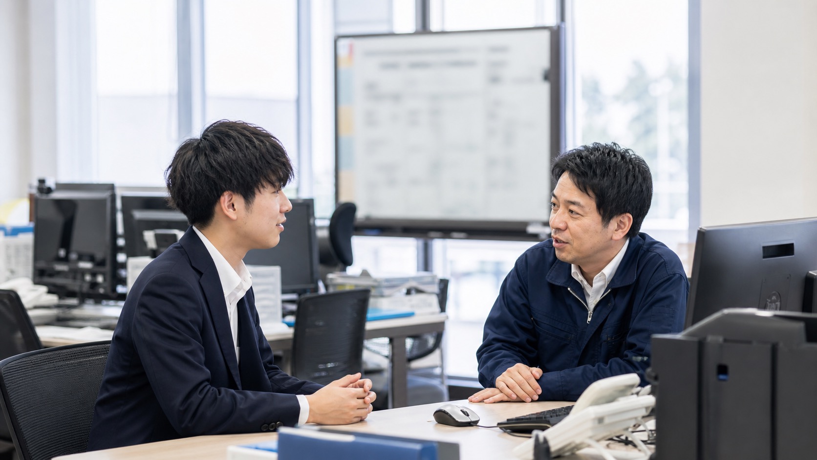長期インターンの仕事と役割について話す学生と担当者