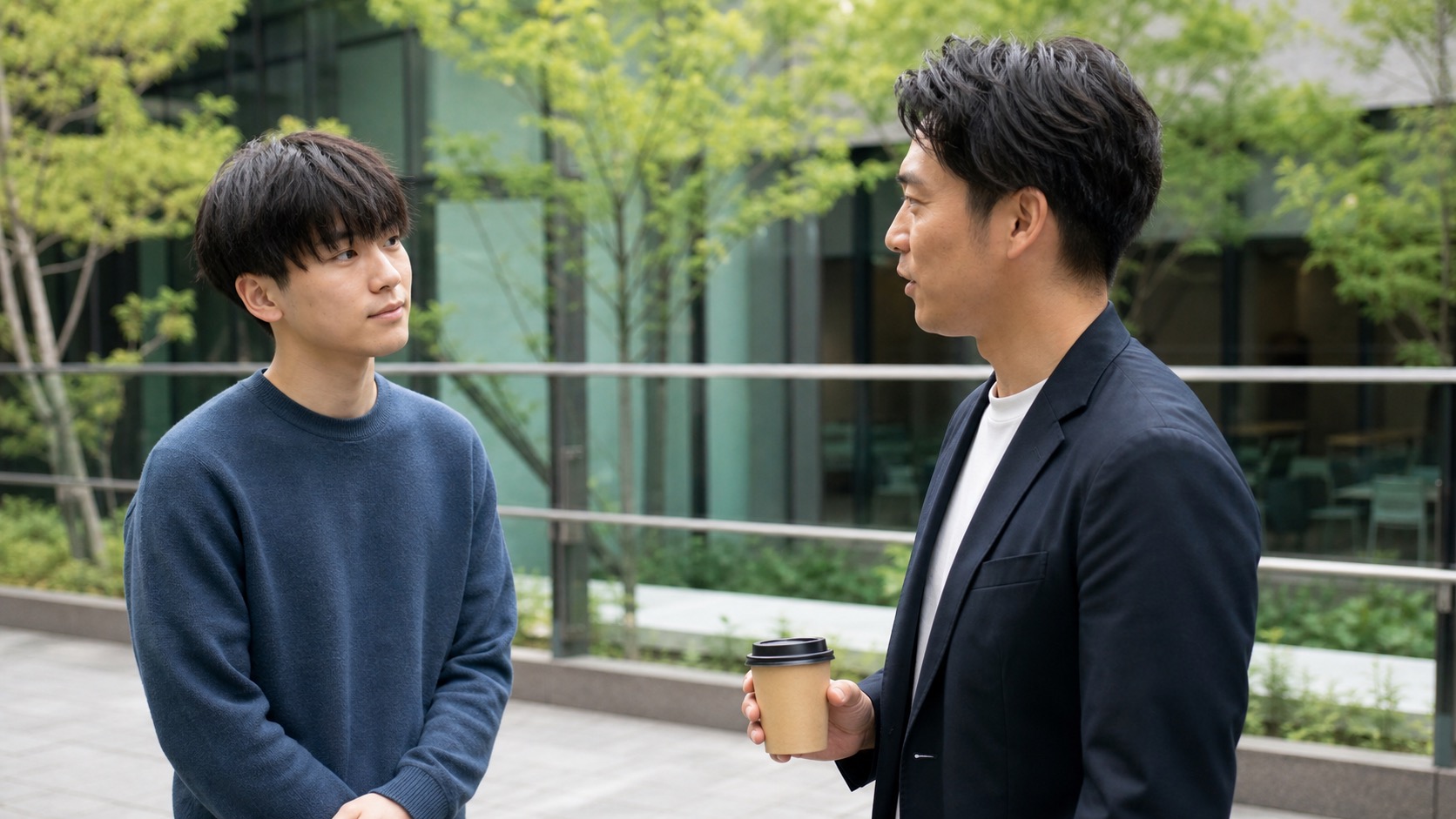 長期インターンのフィードバックを聞く学生